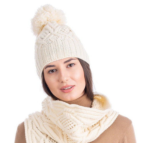 SAOL Ladies Irish Knit Bobble Wool Hat Natural Color ML254 ShamrockGift.com