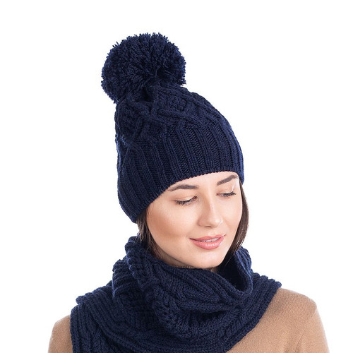 SAOL Ladies Irish Knit Bobble Wool Hat Navy Color ML254 ShamrockGift.com