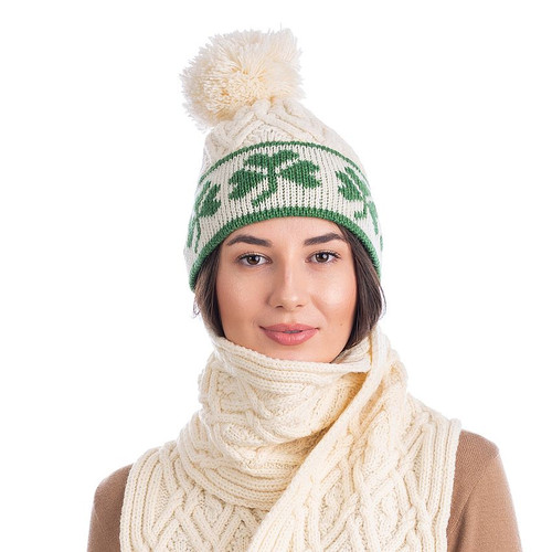 Men's Wool Cable Knit Hat with Shamrock Design | SAOL