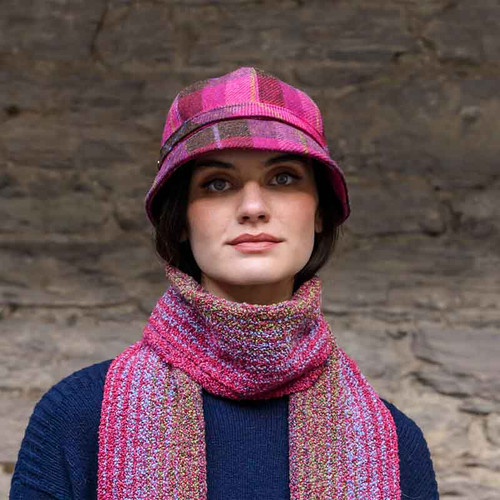 Mucros Weavers Irish Hat Flapper Style Raspberry Plaid MWFH223 Shamrockgift.com