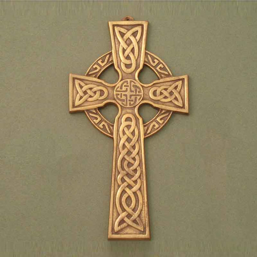 Robert Emmet Company Medium Celtic Wall Cross with Celtic Knot center / Antique Brass RE4312-AB Shamrockgift.com