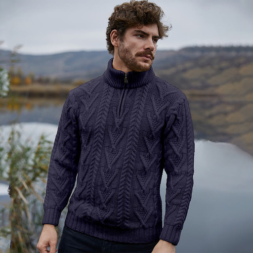 Saol Men's Zip Neck Fisherman Sweater MM204 Anthracite Face Shamrockgift.com