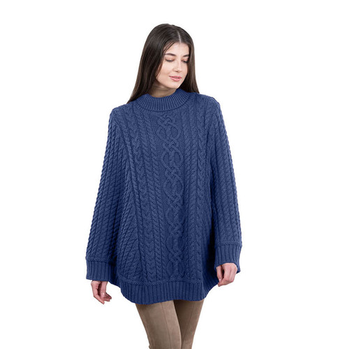 SAOL Fisherman Knit Poncho ML165 Marl Blue Lifestyle ShamrockGift.com