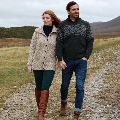 Aran Woollen Mills Celtic Wool Troyer Sweater 271 Charcoal ShamrockGift.com