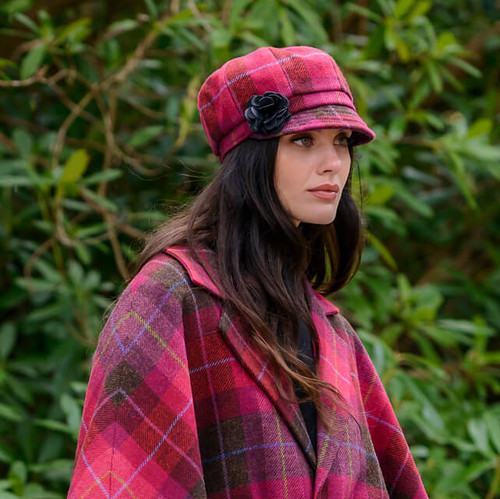 Mucros Weavers Red/Pink Plaid Newsboy Hat MWNewsboy223 Shamrockgift.com