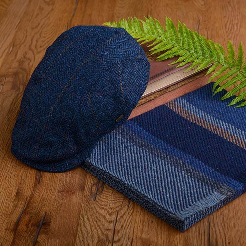 Mucros Weavers Kerry Herringbone Tweed Flat Cap Navy Color ShamrockGift.com