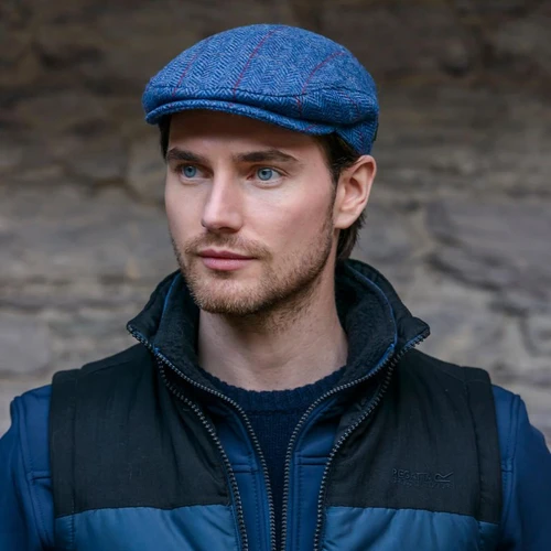 MUCTRIN110 Trinity Tweed Flat Cap-Blue Overcheck  ShamrockGift.com