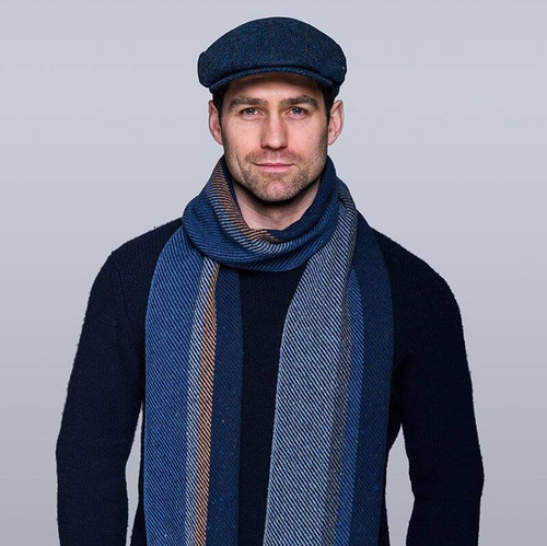 Mucros Weavers Trinity Tweed Flat Cap-Blue Tweed MUCTRIN34 ShamrockGift.com