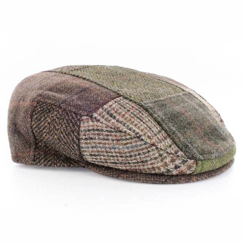 Mucros Weavers Brown/Green Patch Flat Cap MUCPATCHB ShamrockGift.com