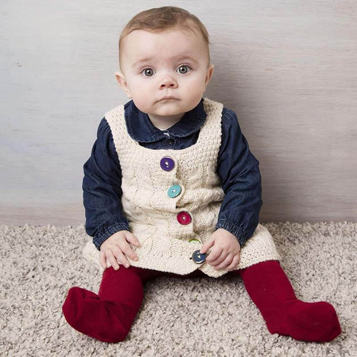 Aran Woollen Mills Baby Button Down Winter Woollen Dress A221262 White ShamrockGift.com