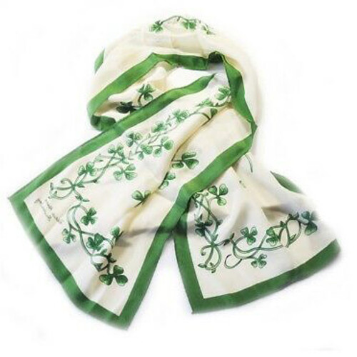 Patrick Francis Irish Shamrock Sprig Silk Scarf Cream 52" x 12" PF5032 ShamrockGift.com