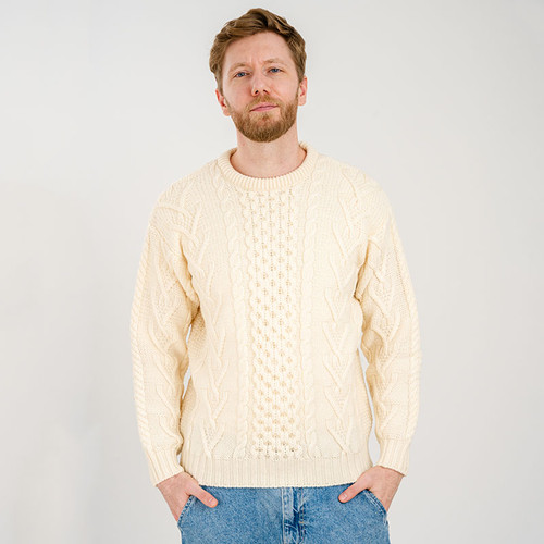 MM208 Men's Merino Wool Aran Sweater Natural ShamrockGift.com