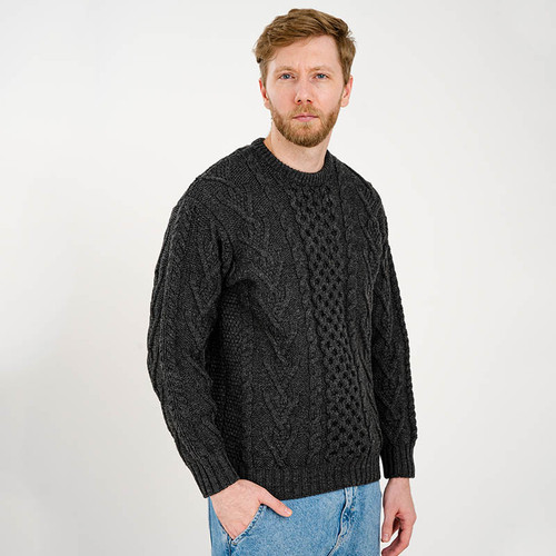 MM208 Men's Merino Wool Aran Sweater Charcoal ShamrockGift.com