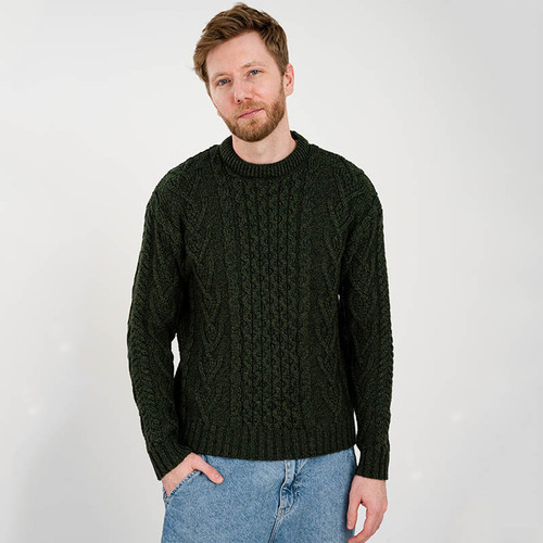 MM208 Men's Merino Wool Aran Sweater Army Green ShamrockGift.com
