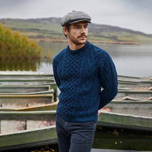 Saol Men's Merino Aran Sweater Atlantic Blue MM208 ShamrockGift.com