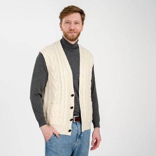MM207-100 Men's Aran Cardigan Vest Shamrockgift.com
