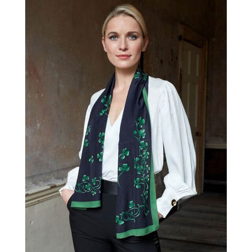 Patrick Francis Irish Ladies Shamrock Silk Scarf PF5001 Close Up ShamrockGift.com