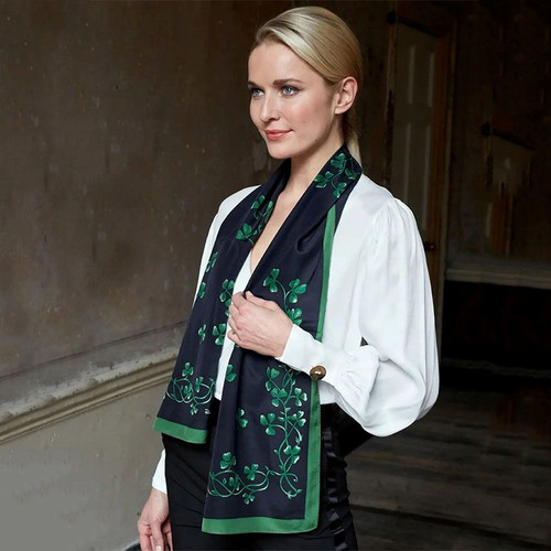 Ladies Irish Shamrock Silk Scarf