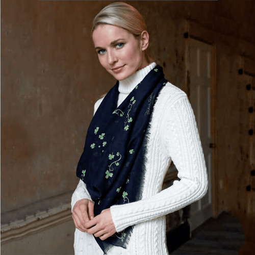 Patrick Francis Designs Ltd Navy Shamrock Fashion Scarf PF1035-OS Shamrockgift.com