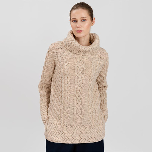 ML117 109 PARSNIP Fisherman Wool Funnel Neck Sweater ShamrockGift.com