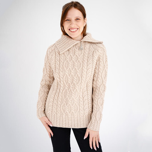 ML160-109 Ladies Knit Funnel Neck Supersoft Wool Sweater Parsnip Shop online on  ShamrockGift.com