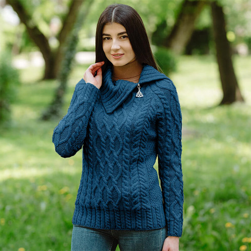 Supersoft Ladies Knit Funnel Neck Wool Sweater | ShamrockGift.com