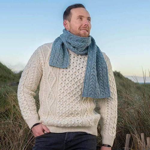 Traditional Men's Crew Neck Aran Sweater B392 Natural White ShamrockGift.com