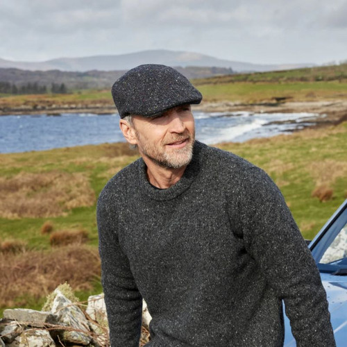 Hanna Hats Irish Cap Donegal Touring Tweed Charcoal ShamrockGift.com