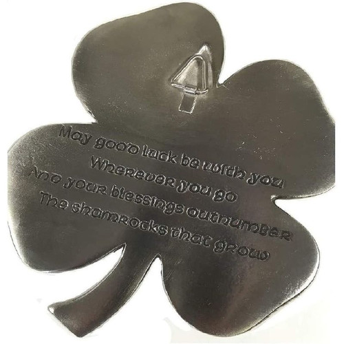 Robert Emmet Company Four Leaf Clover Wall Hanging Satin Nickel Silver with Irish Blessing RE7946-S Shamrockgift.com