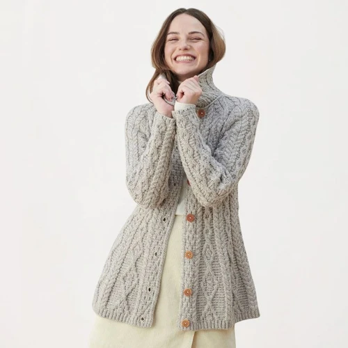 B551-MISTY GREY Colour SuperSoft Merino Wool Flare Cardigan ShamrockGift.com