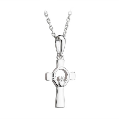 Sterling Silver Cross Pendant with Claddagh Symbol on the Center ShamrockGift.com