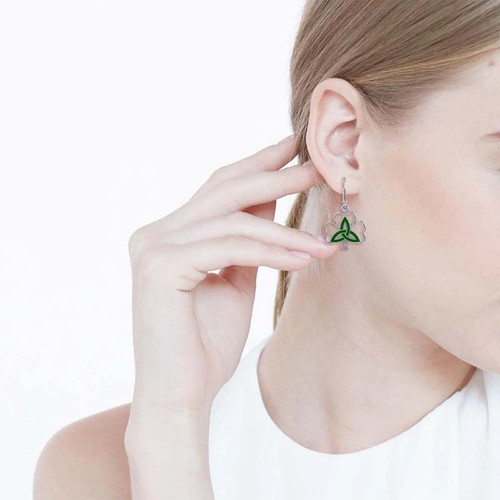 GS-TEGR017196-GE-set Shamrock with Green Trinity Knot Drop Earrings ShamrockGift.com