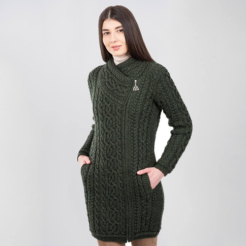 ML143-102 Ladies Merino Asymmetrical Zip Irish Cardigan Studio ShamrockGift.com  ML143-102 Ladies Merino Asymmetrical Zip Irish Cardigan Studio ShamrockGift.com