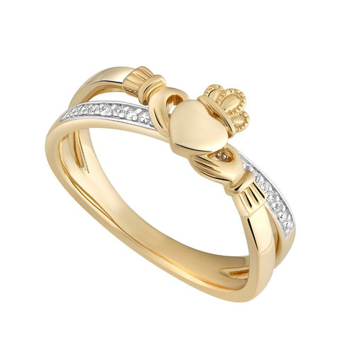 S2714 14K Gold Diamond Claddagh Ring ShamrockGift.com