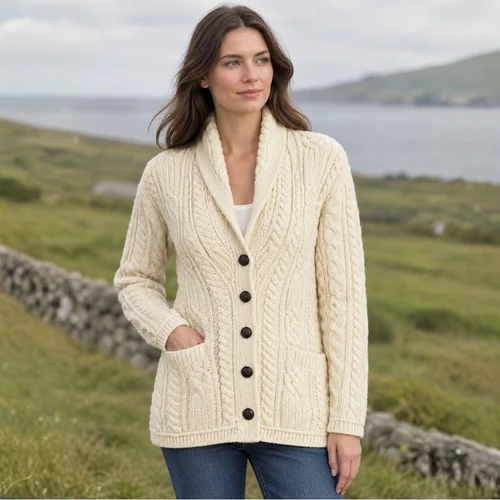 B838-162 Aran Boyfriend Cardigan with Shawl Collar ShamrockGift.com