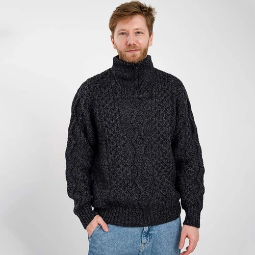 MM902- Anthracite White Men's Half Zip Troyer Sweater Front ShamrockGift.com