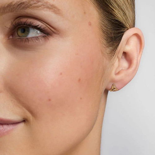 Solvar Small-Sized 14K Gold Earrings with Trinity Knot Design Lifestyle ShamrockGift.com
