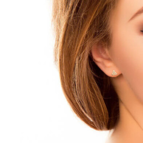 Solvar Small-Sized 14K Gold Earrings with Trinity Knot Design  ShamrockGift.com