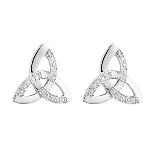 S33102 14K White Gold Micro Diamond Trinity Earrings ShamrockGift.com