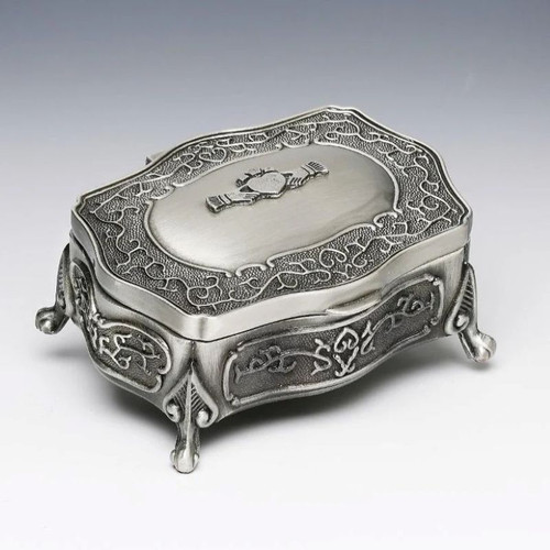2025 SMALL Standing Pewter Jewelry Box with Claddagh ShamrockGift.com
