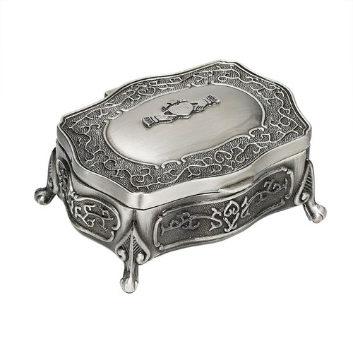 2025 SMALL Standing Pewter Jewelry Box with Claddagh Studiol ShamrockGift.com
