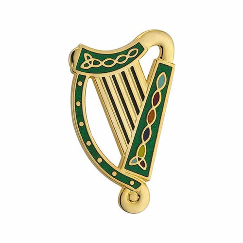 Solvar Golden Plated Green Harp Brooch TG1051/GN Shamrockgift.com