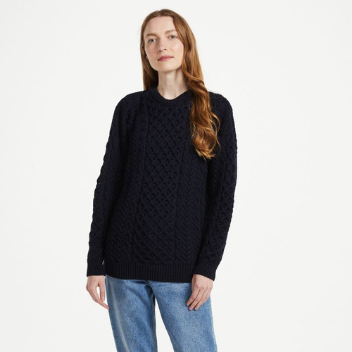 A823-Navy Ladies Crew Neck Aran Sweater ShamrockGift.com