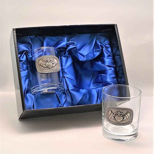 Mullingar Pewter Whiskey Glass Set Claddagh B11GS CLAD Claddagh ShamrockGift.com