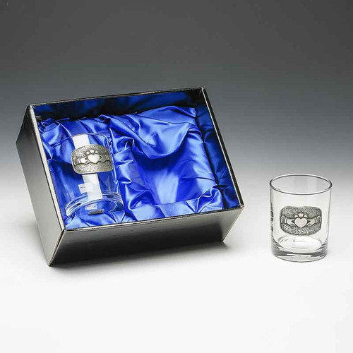 Mullingar Pewter Whiskey Glass Set Claddagh B11GS CLAD Claddagh ShamrockGift.com