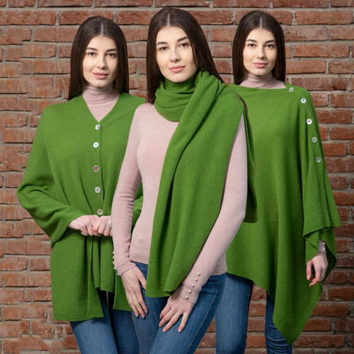 LLS100 905 GREEN Colour Women V Neck Lambswool Shawl One Size Fits All Shamrockgift.com
