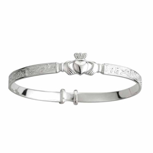 Solvar Sterling Silver Irish Claddagh Kids Bangle S5268 ShamrockGift.com