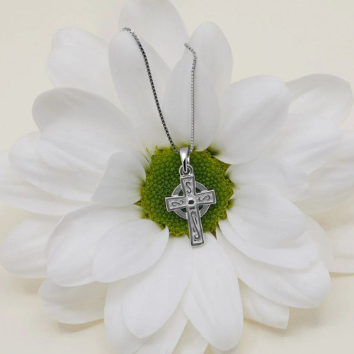 Solvar Silver Irish Cross Children's Necklace S44722 Lifestyle ShamrockGift.com
