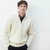 Aran Woollen Mills Men's Merino Wool Aran 1/2 Zipper Sweater Natural White Studio B722 ShamrockGift.com