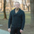 MM225 Charcoal Men's Aran Shawl Collar Cardigan Front Lifestyle ShamrockGift.com